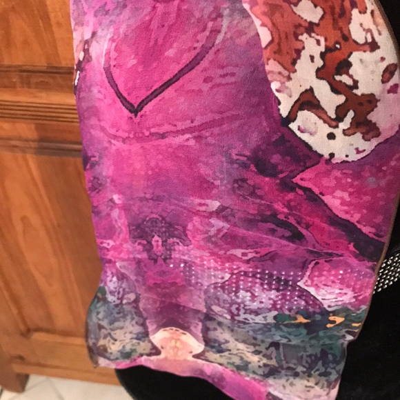 Long 63” rectangular SCARF in purple/orchid colors; watercolors-like pattern. - Picture 4 of 6